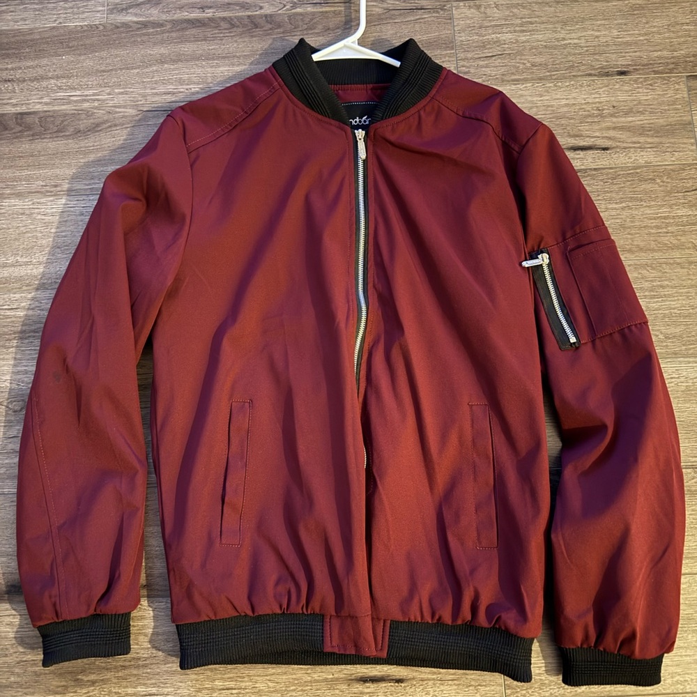 Men's Burgundy Bomber Jacket with Black Trim